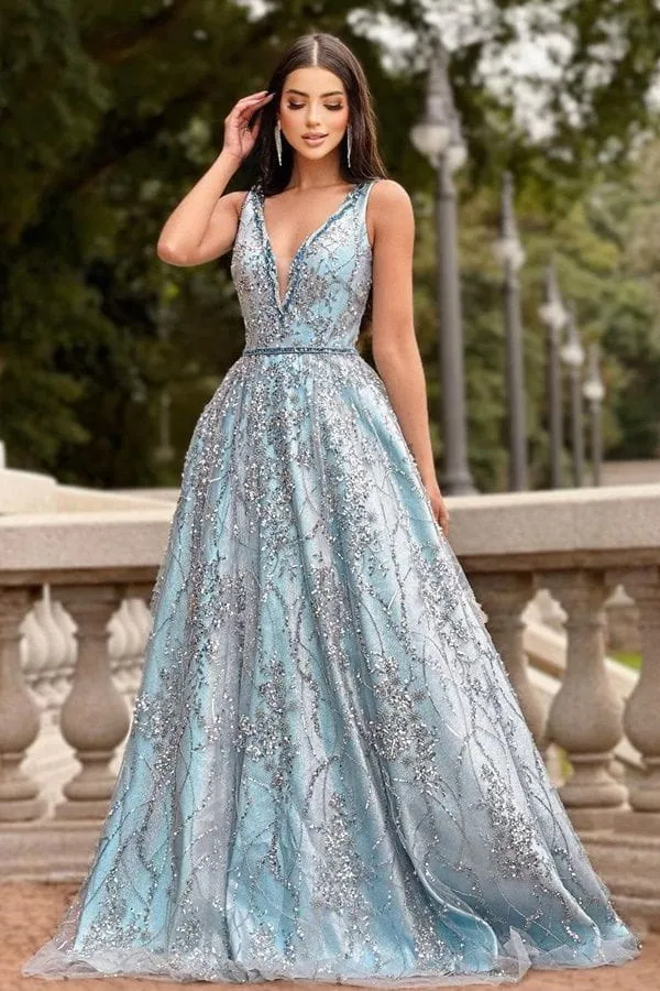  vestido azul claro com brilho para debutante 