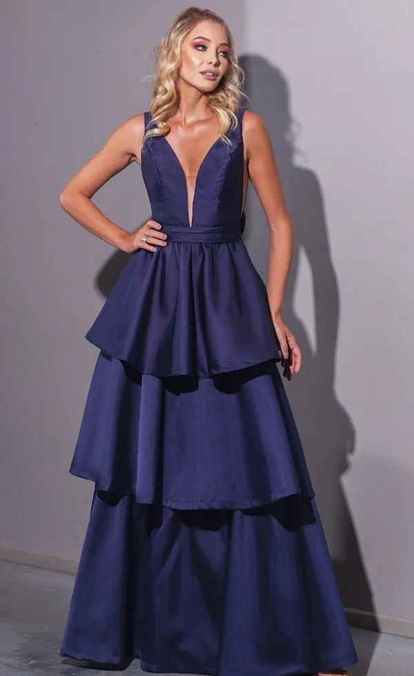 vestido de festa longo azul para madrinha de casamento