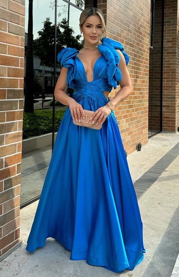 vestido longo azul bic para madrinha de casamento