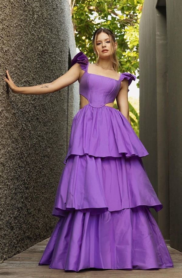 vestido de festa longo roxo violeta para casamento dia
