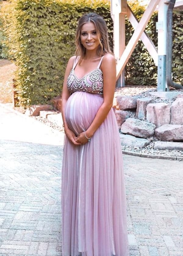 vestido de festa longo lilás para madrinha de casamento gestante grávida