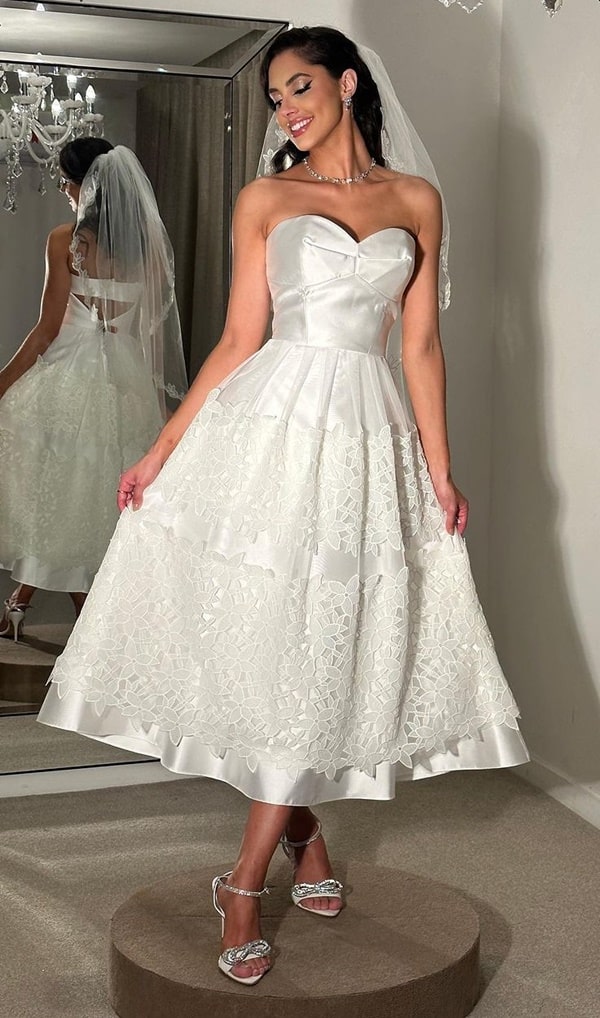 vestido midi branco para noiva mini wedding ou casamento civil
