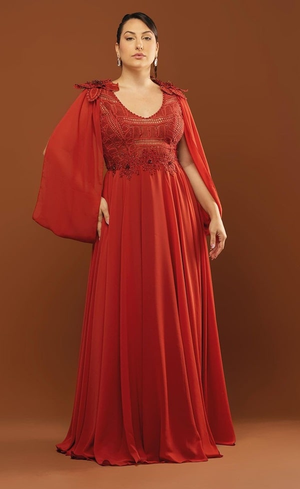 vestido longo terracota mãe noiva