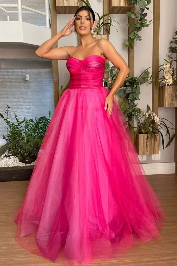 vestido de festa longo rosa pink estilo princesa para debutante