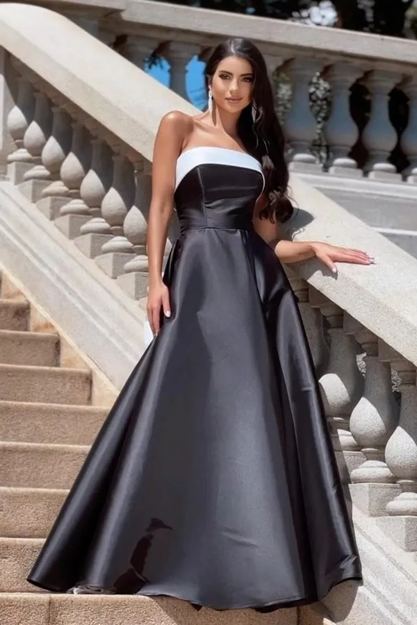 vestido de festa longo estilo princesa preto e branco 