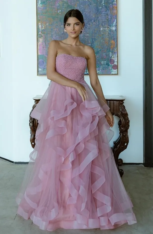 vestido rosa para debutante festa de 15 anos