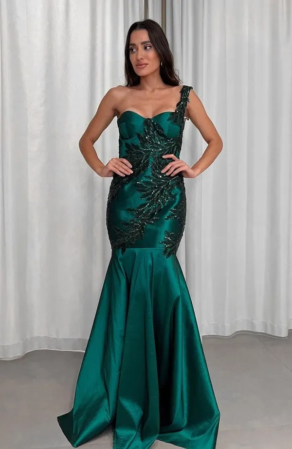 vestido verde esmeralda modelo sereia para formanda