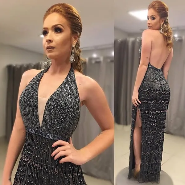 vestido de festa com brilho longo 