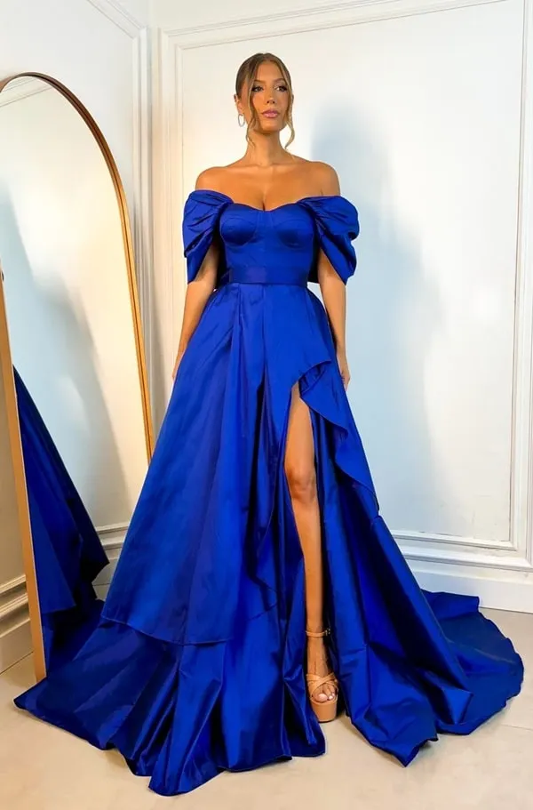 vestido de festa longo azul royal com fenda, vestido para formanda