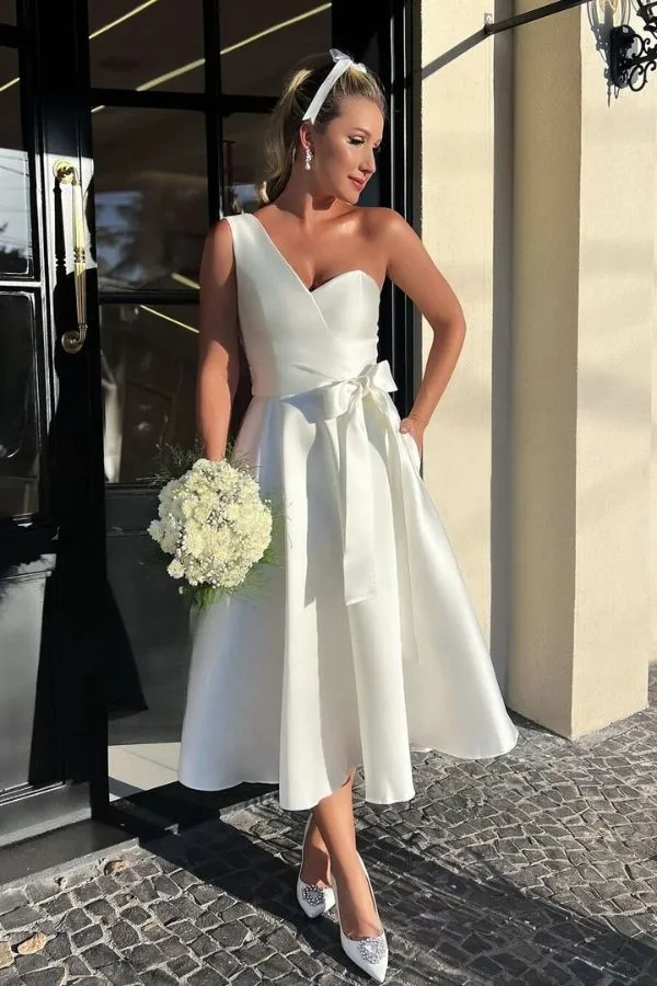 vestido noiva casamento civil modelo um ombro só