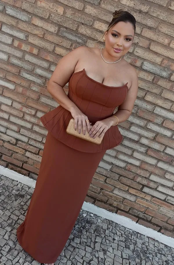 vestido de festa plus size marrom  madrinha