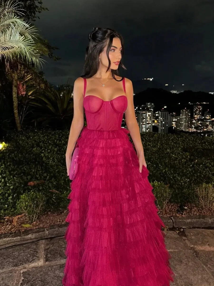 vestido de festa rosa pink